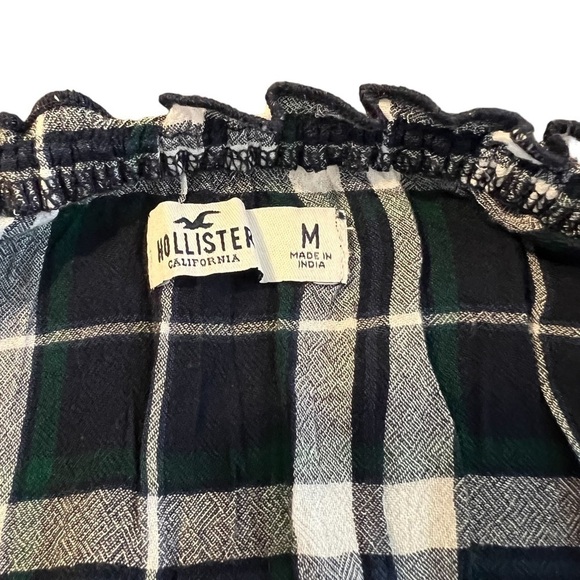 HOLLISTER CROP LONG SLEEVE GREEN & BLUE PLAID TOP TIE FRONT MEDIUM - Picture 4 of 5